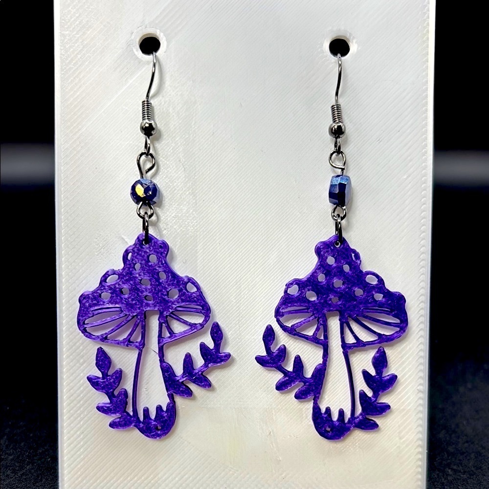 Purple Mushroom Earrings - Picture 4 of 6